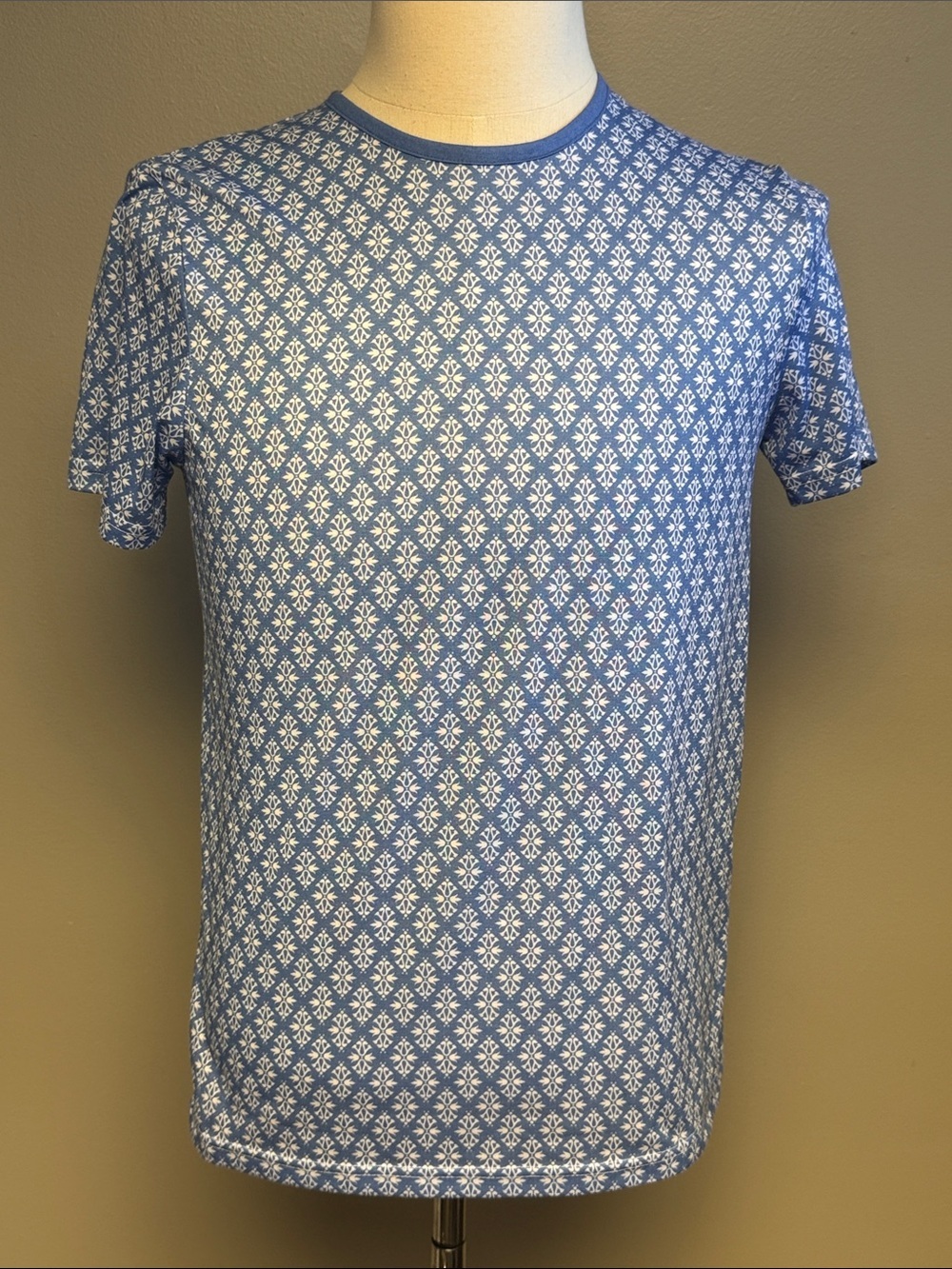 Topman Blue Geometric Print Crew Neck Tee Men's XS Lightweight T-Shirt